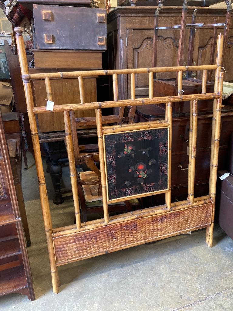 A late Victorian lacquered bamboo head and foot board, width 128cm, height 165cm